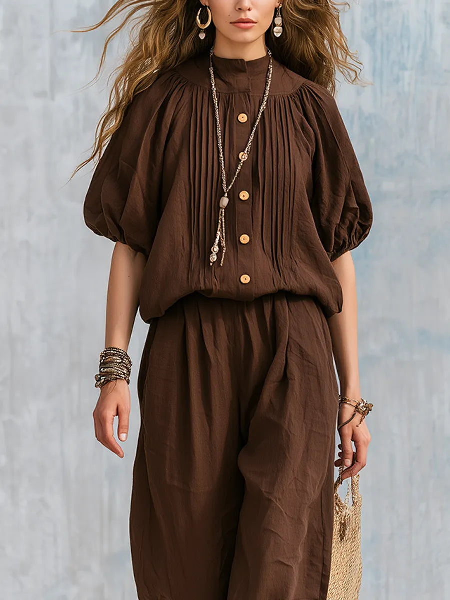 Bohemian Brown Cotton And Linen Suit
