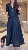 Cropped Blazer & Pleated Maxi Skirt Set