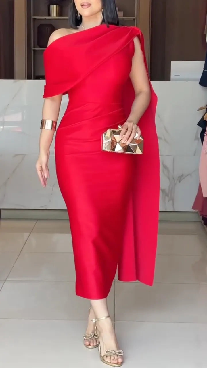 Elegant Ruched Bodycon Satin Dress