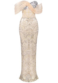 Bardot Sequin Bustier Maxi Dress Peach