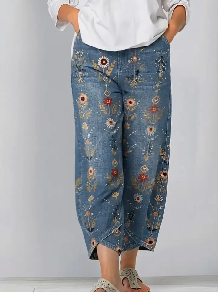 High Waist Cropped Wide Leg Denim Pants