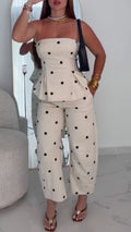 Women's Polka-Dot Strapless Top & Cropped Wide-Leg Pants Two-Piece Set
