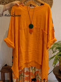 Women's Casual Cotton and Linen Round-neck Shirt