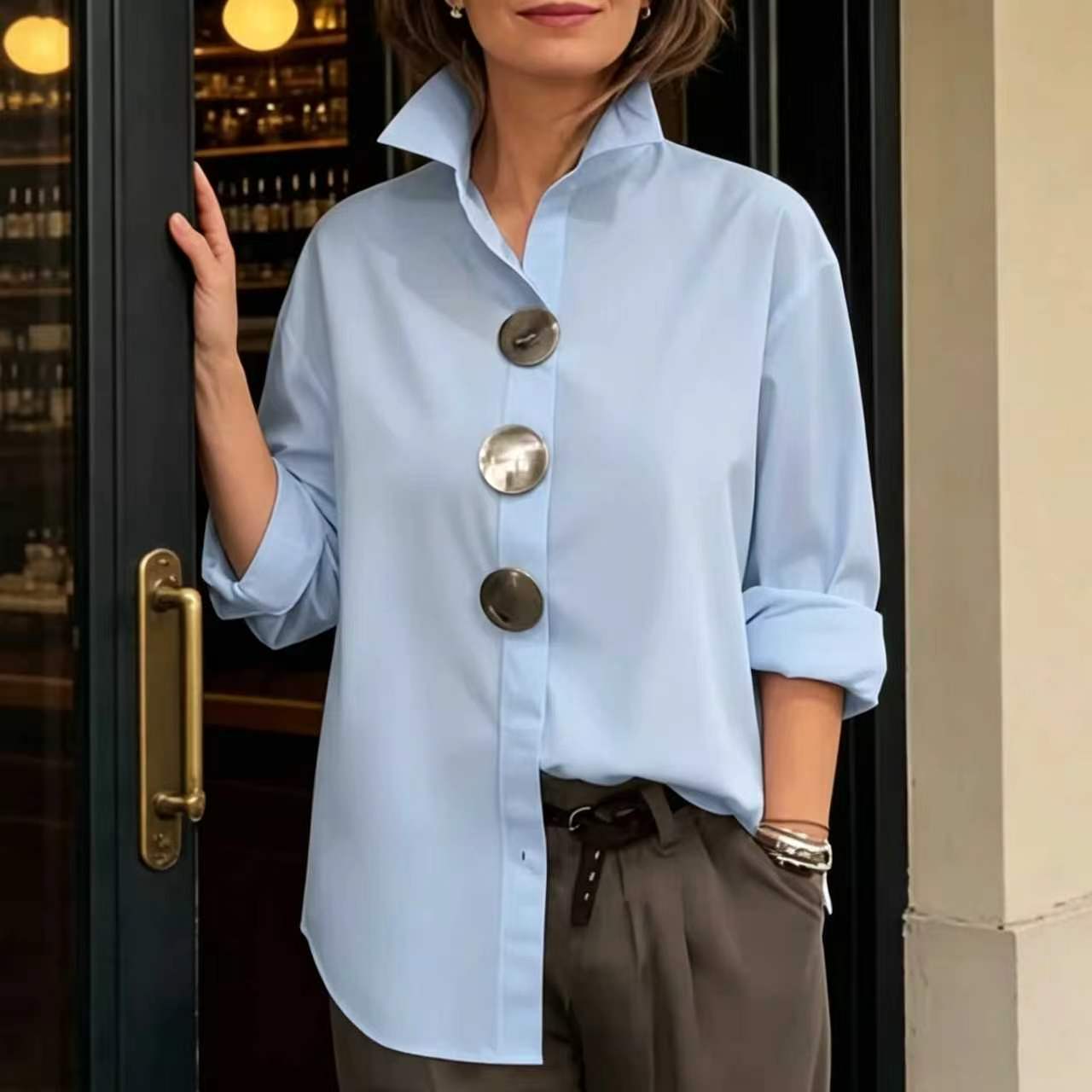 versized Shirt With Giant Silver Buttons