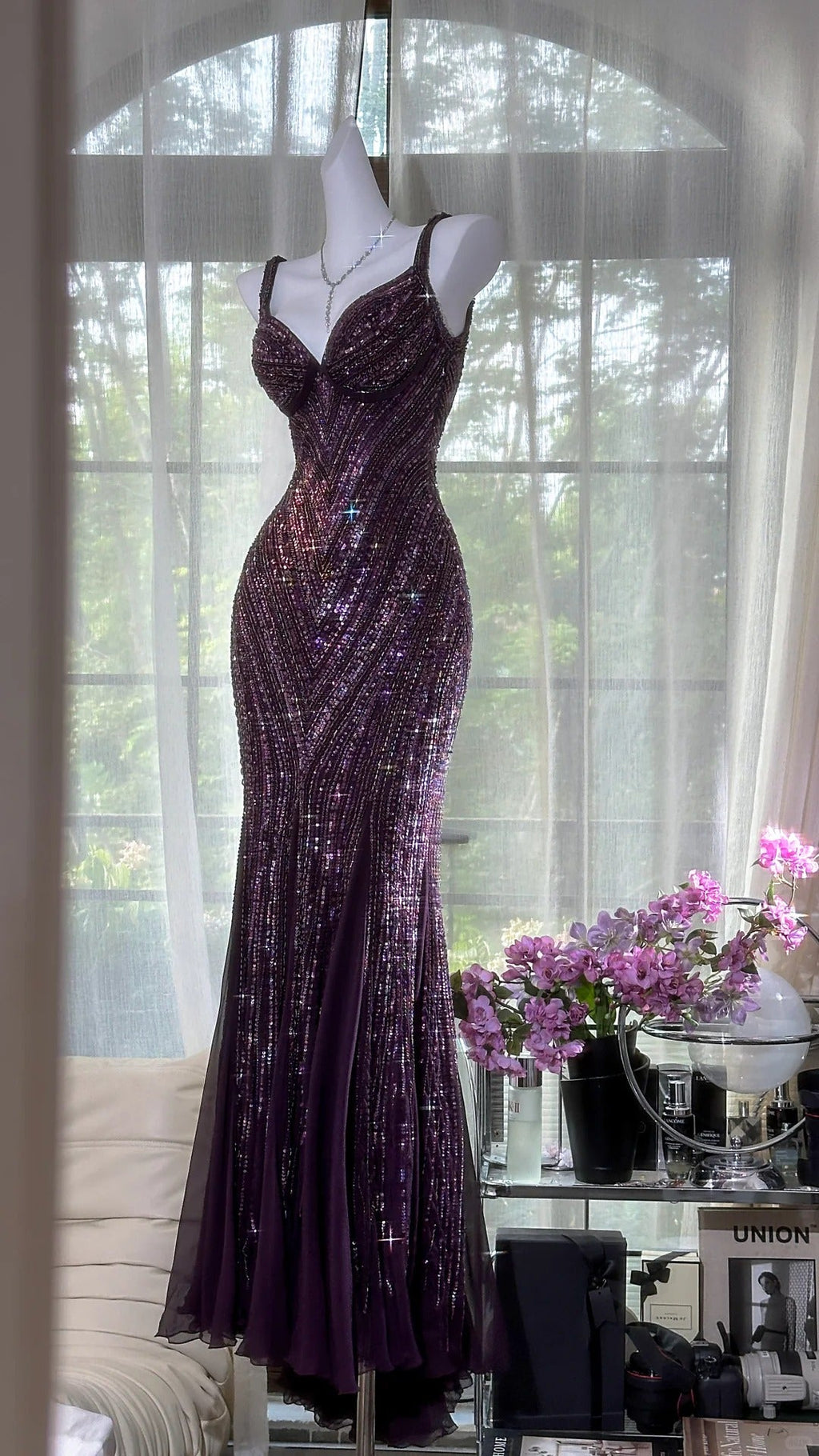 Purple Luxury Gorgeous Beading Fashion Elegant Long Prom dresses Evening Gown Party Dress