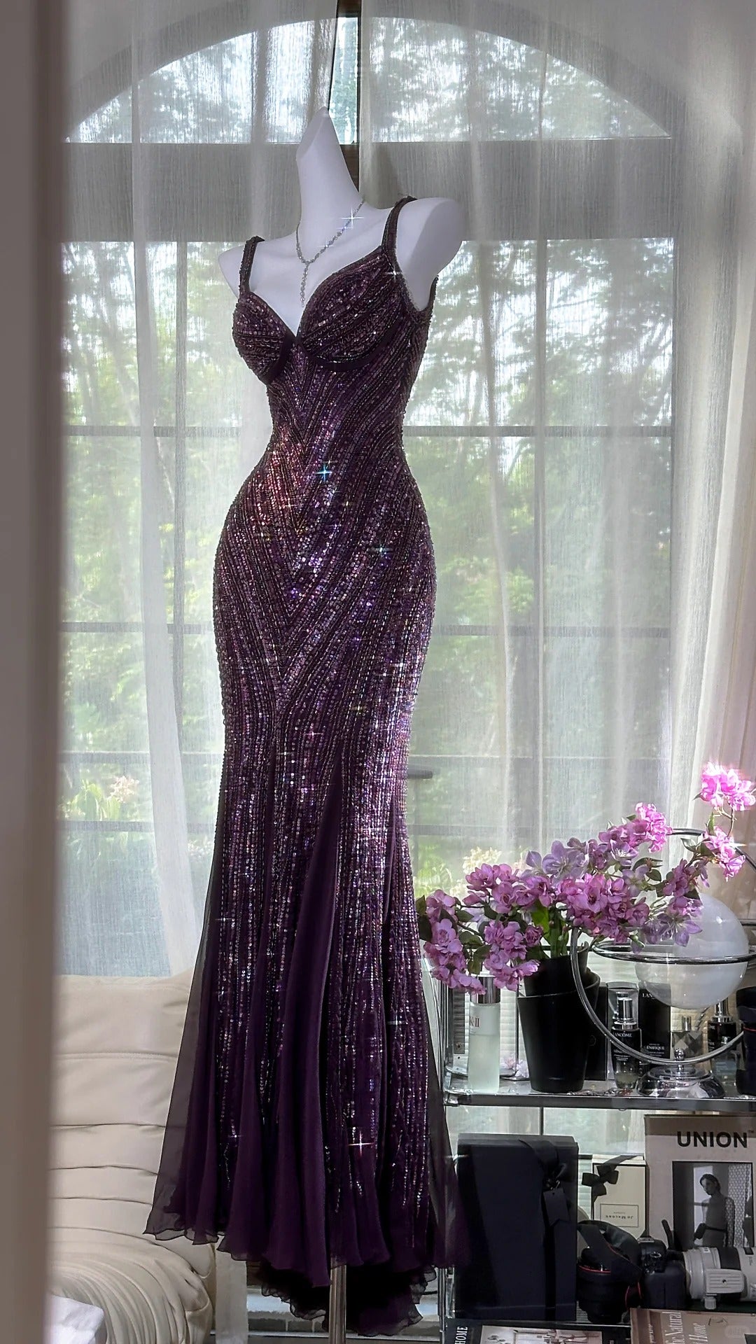 Purple Luxury Gorgeous Beading Fashion Elegant Long Prom dresses Evening Gown Party Dress