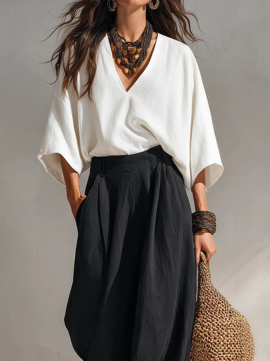 Minimal Bohemian Oversized Blouse & Draped Harem Pants Set
