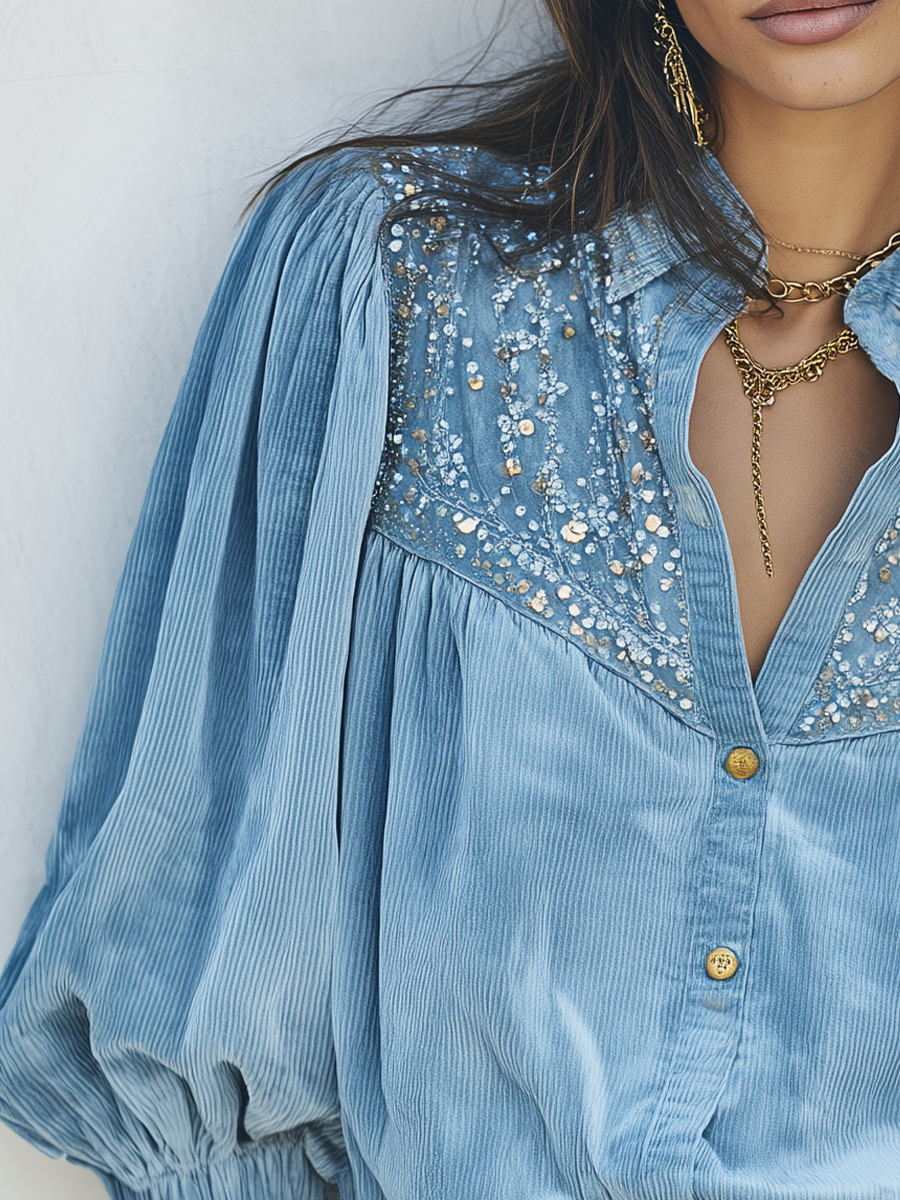 Vintage Light Blue Button Front Blouse