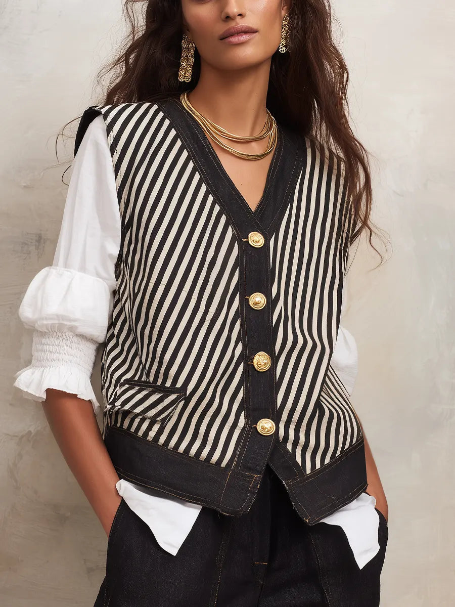 Refined Black Stripe Tailored Vest