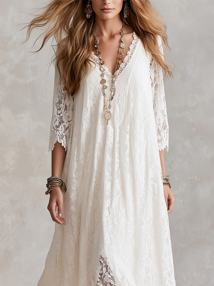 Romantic White Lace Maxi Dress