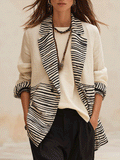 Women's Linen Blend With Zebra Print Contrast Lapel Blazer