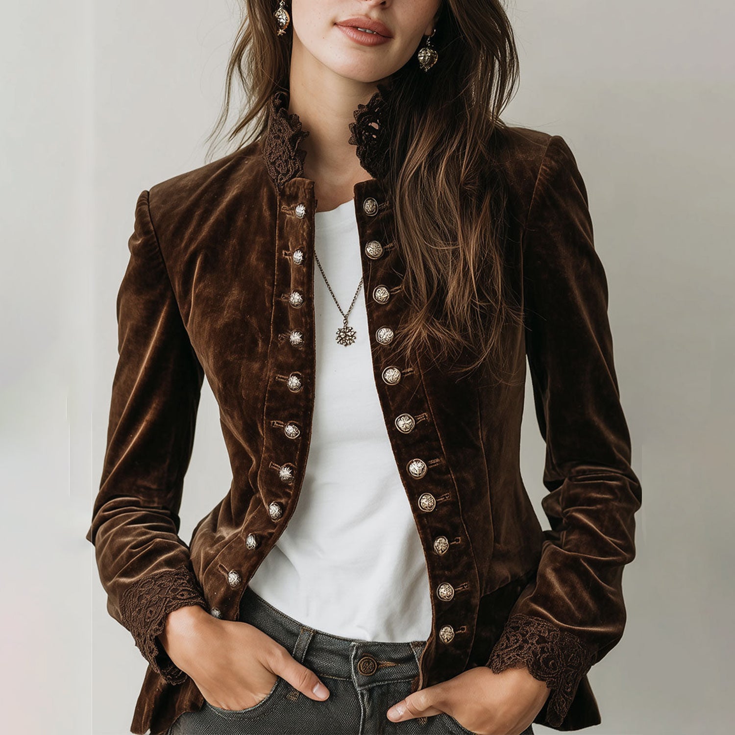 Vintage Velvet Button Jacket | Bohemian Heritage Lace Trim Blazer ✨