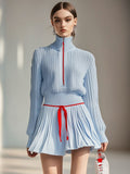 [24-hour shipping out]Casual Fashion Stand Collar Zipper Knitted Sweater Culotte Sports Set