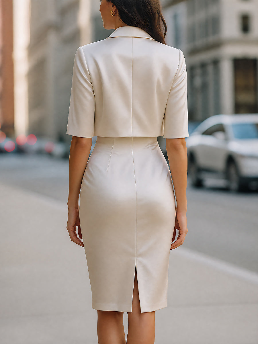 Satin Midi Dress And Cropped Blazer Two-Piece Set