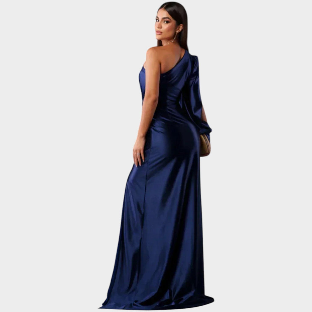 One-Shoulder Satin Evening Gown