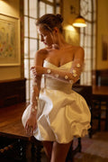 Bandeau solid color bridal a-line simple wedding mini dress