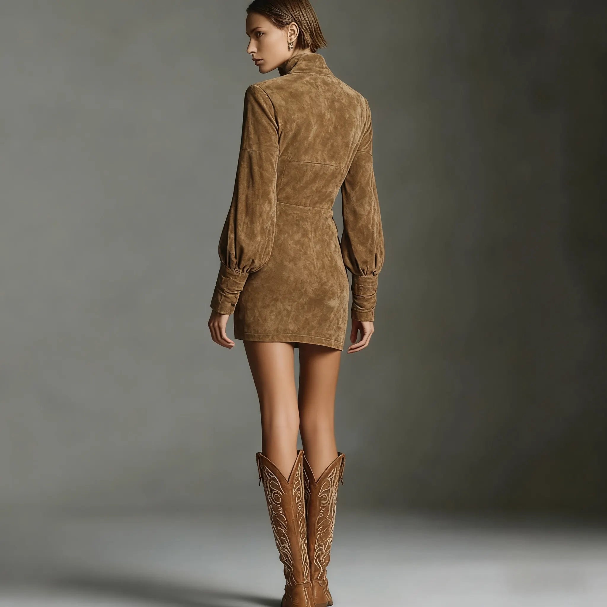 Women's Autumn And Winter New Western Retro Suede Dress