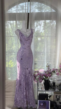 Purple Floral Elegant Long Chiffon Prom dress Evening Dress Party Dress Date Dress
