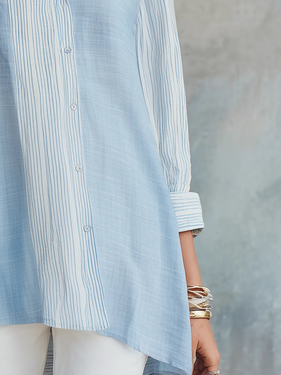 Relaxed Sky Blue Mixed Stripe Shirt