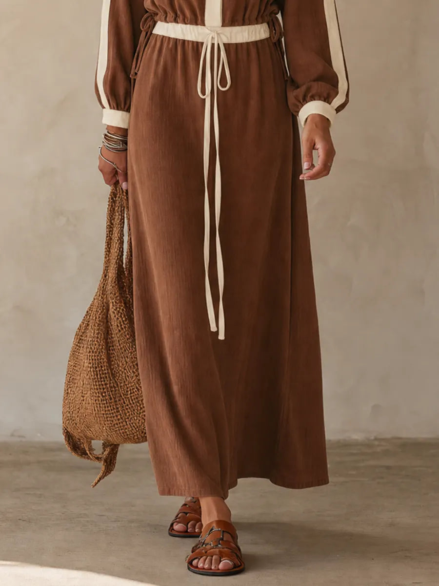 Earthy Boho Contrast Trim Top & Maxi Skirt Set