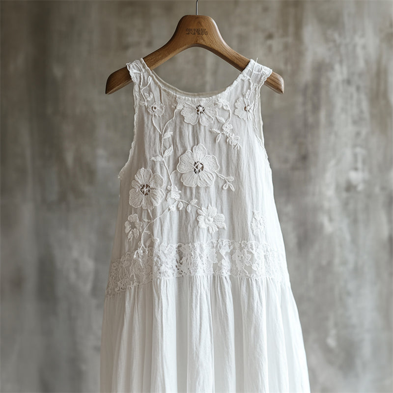 Classy Flowers Embroidered Lace Linen Tank Dress