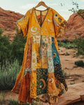 Summer vacation loose patchwork cotton and linen dress 873a