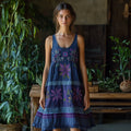 Vintage Bohemian Floral Embroidery Linen Mini Dress