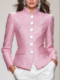 Elegant Stand-up Collar Single-breasted Tweed Jacket