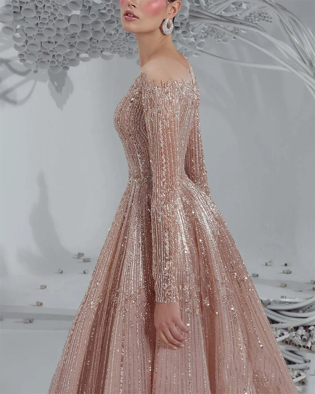 Women's Off Shoulder Sequin Evening Dress - 01