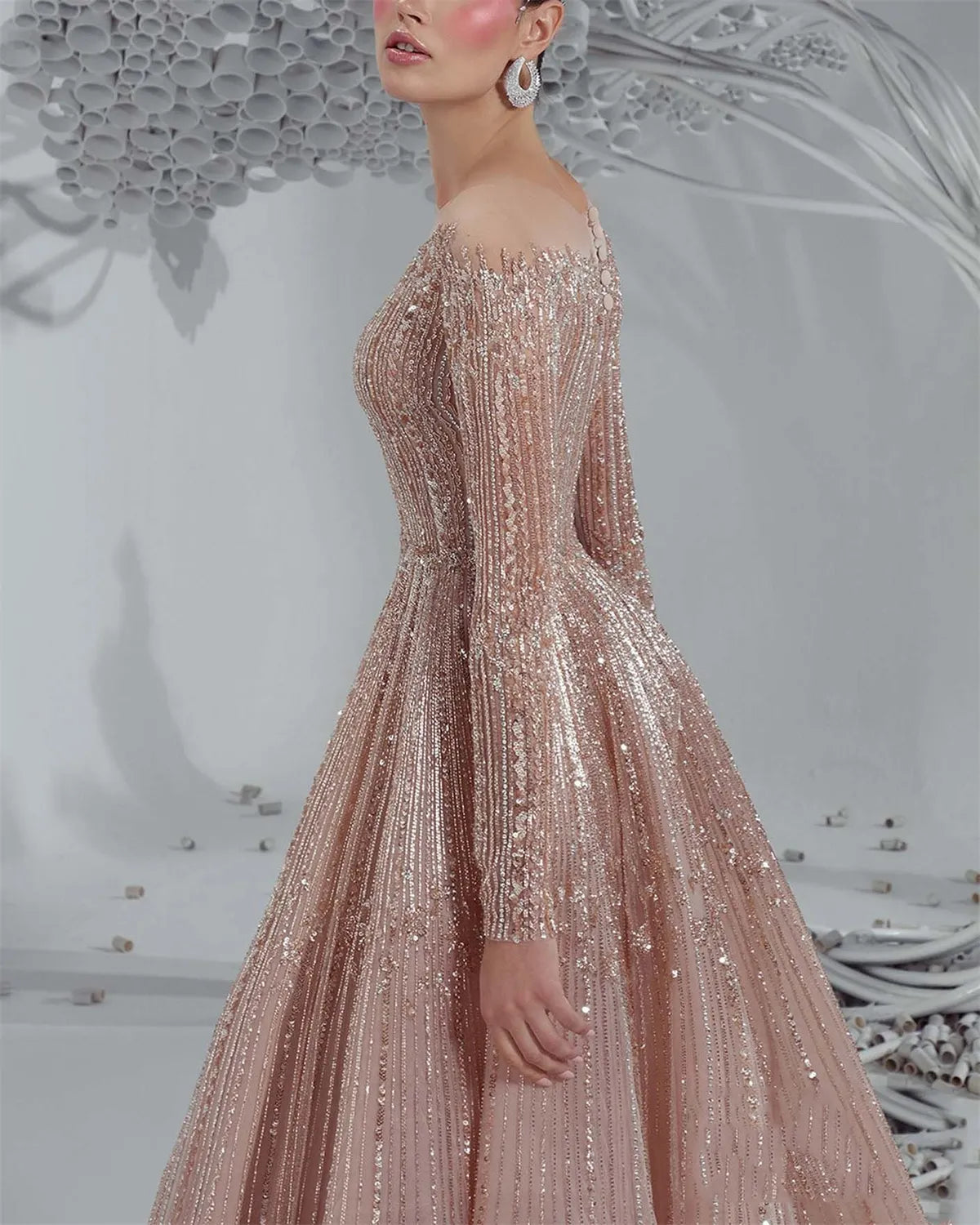 Women's Off Shoulder Sequin Evening Dress - 01