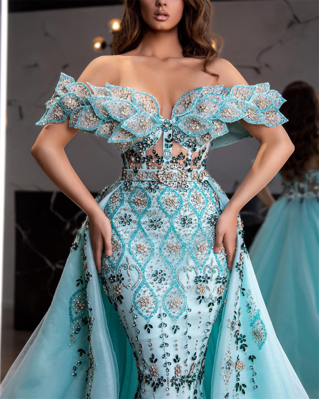 Women's Solid Color Embroidery Sequins Dress - 01