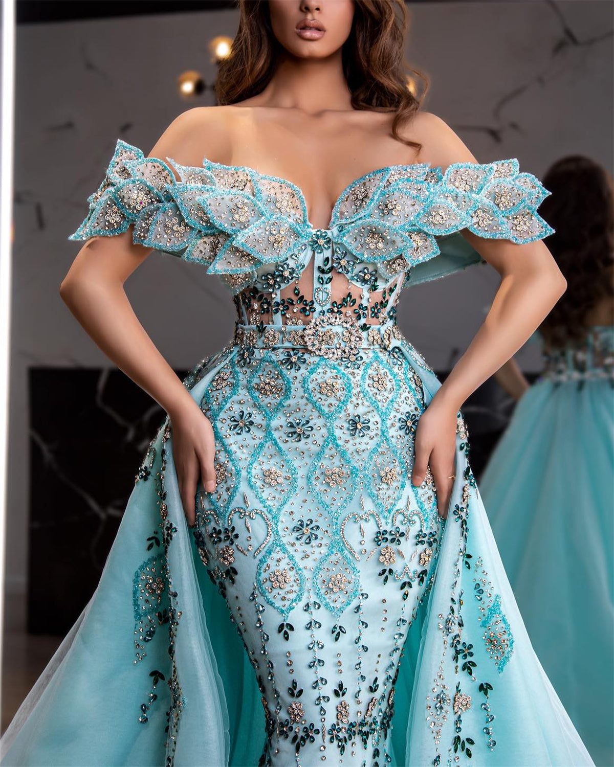 Women's Solid Color Embroidery Sequins Dress - 01