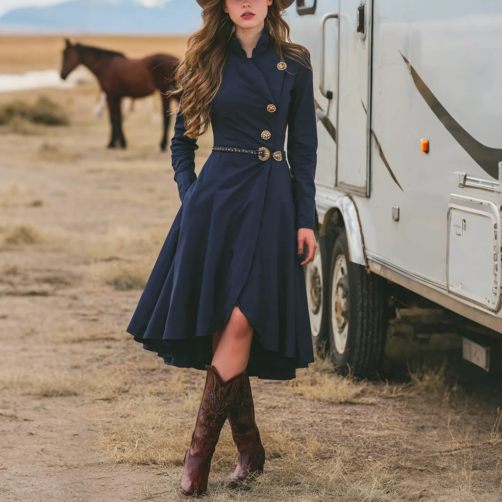 Women's Retro Western Collar Slim Fit Dress