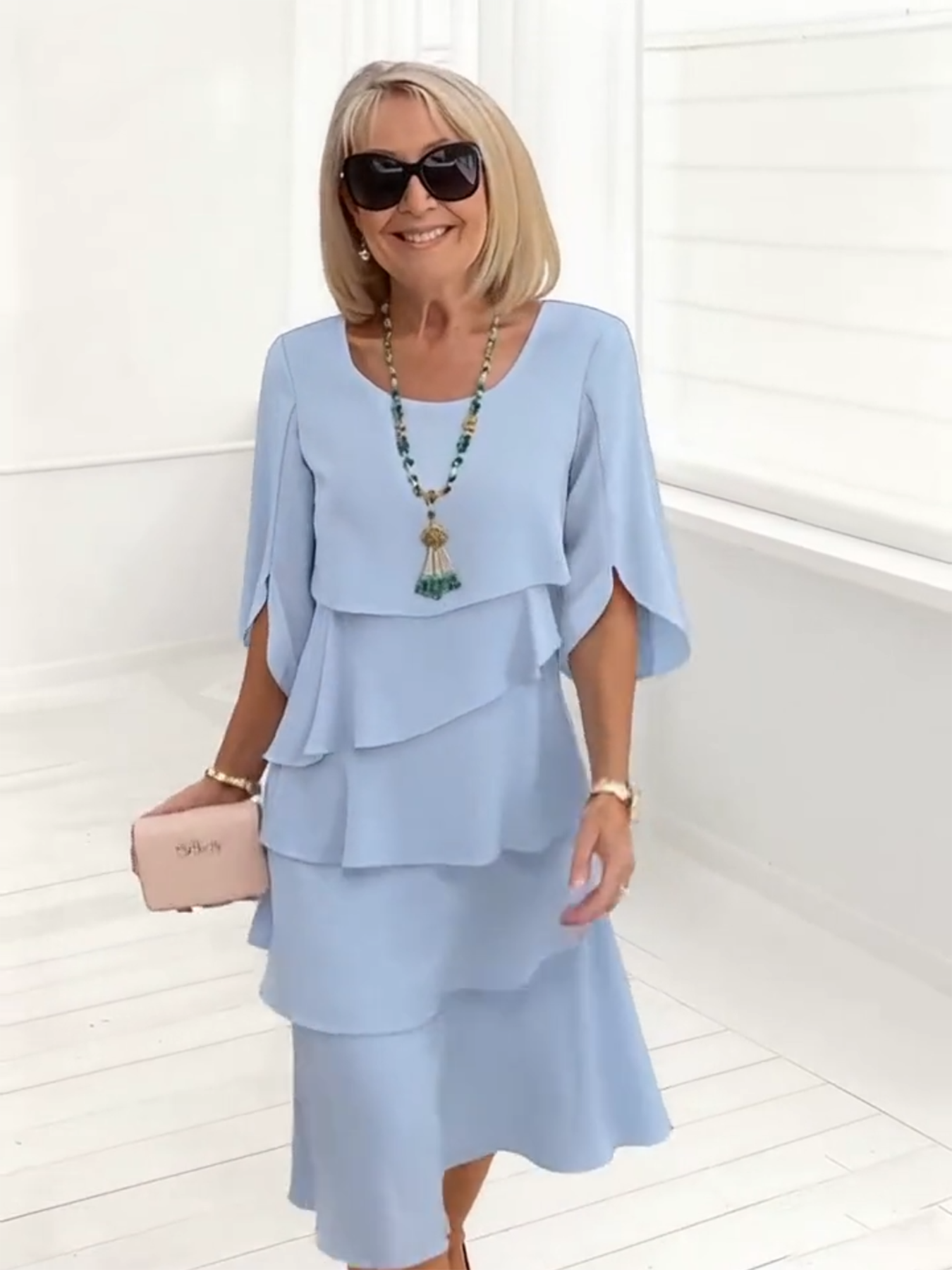 Long Dress Slit Sleeves Evening Dress Best for Covering The Belly Loose Layer Cotton Multi-layer Dress