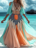 Summer vacation fashion elegant contrast color dress 2540