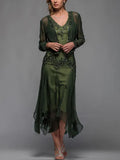 Chiffon V Neck Long Sleeve Top Dress Suit