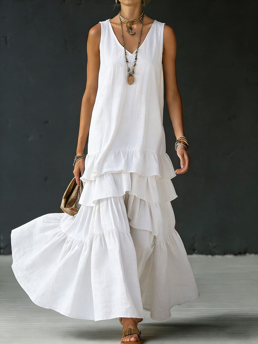 Women's Cotton And Linen Loose-fitting Solid Color Vest Dress