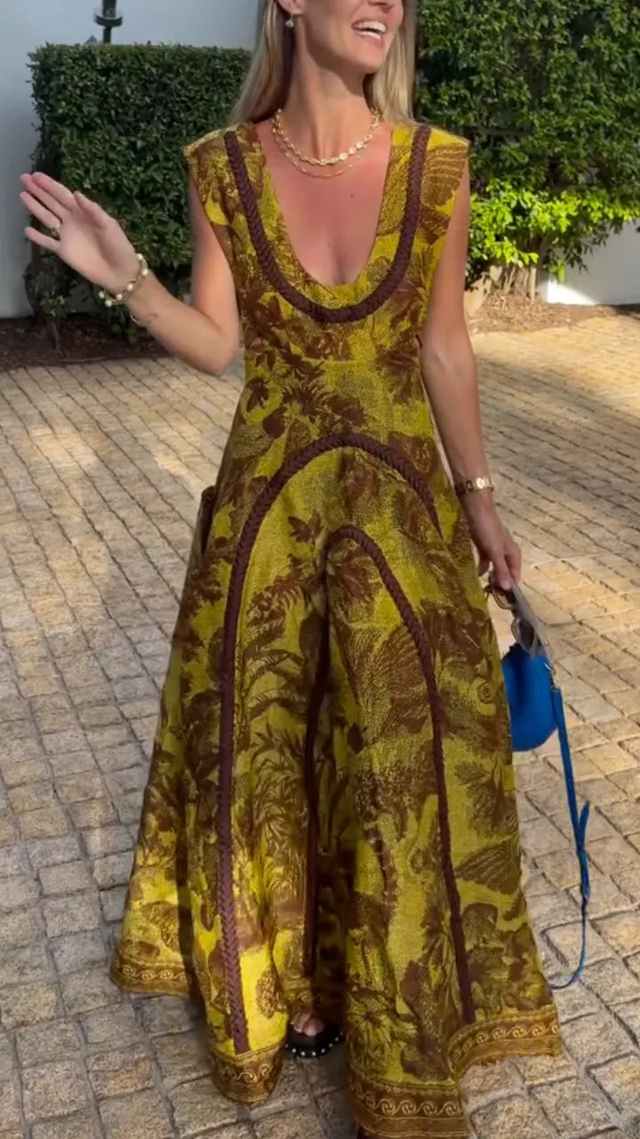 Sleeveless V Neck Flowy A-Line Long Dress