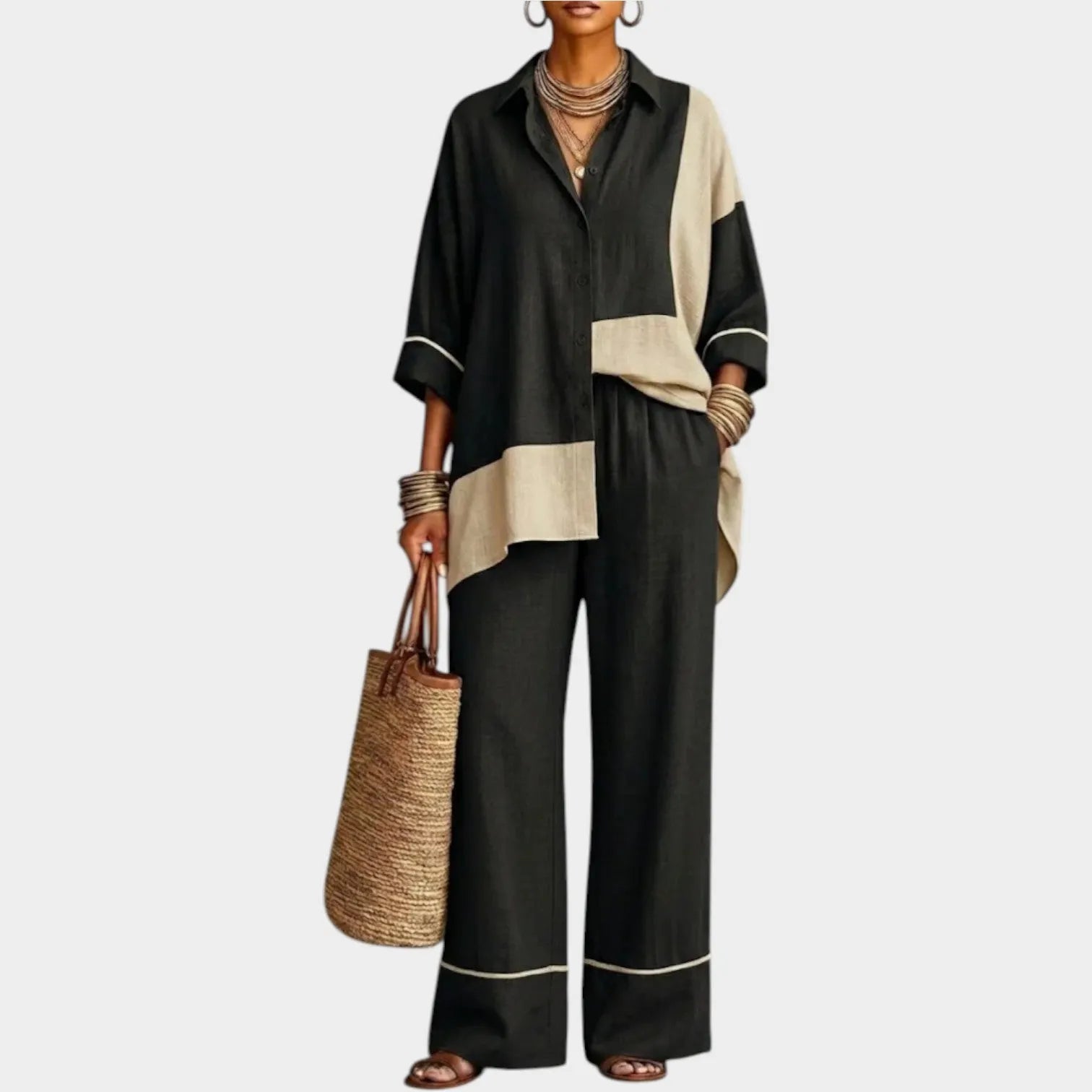 Color Block Relaxed Fit Two-Piece Set
