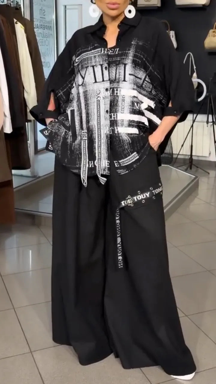 Newspaper Print Shirt & Pants Co-Ord Set