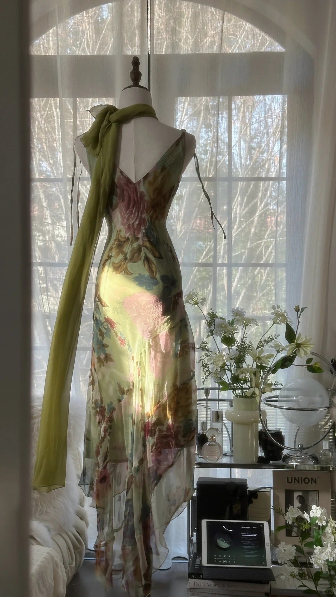 Green Romantic Gradient Fashion Elegant Exquisite Beading Long Chiffon Ball Gown Evening Dress Birthday/Wedding Guest/Holiday Party Dress Prom Dress Valentine's Day Date Dress 4030