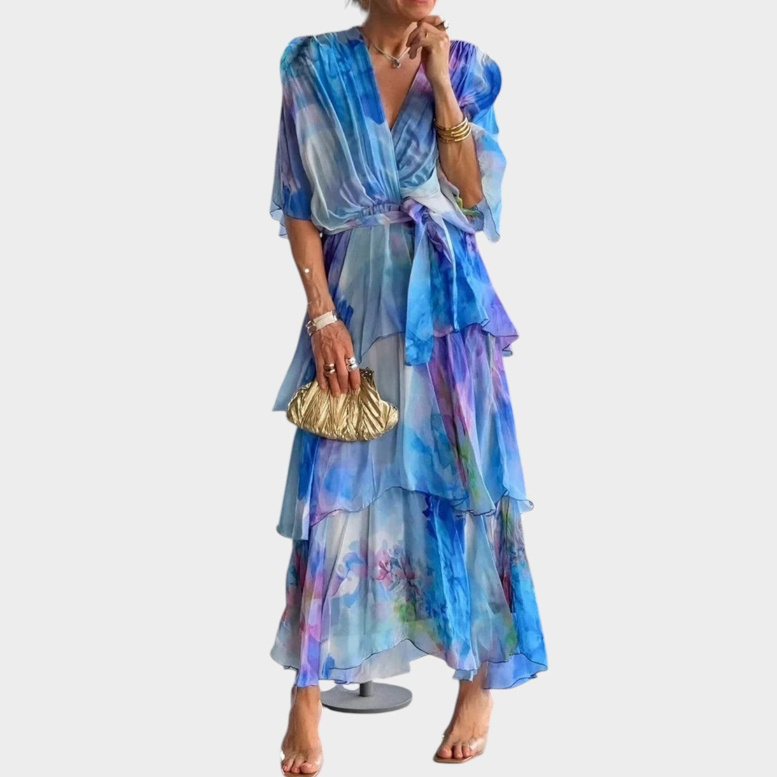 Elegant Floral Chiffon Maxi Dress