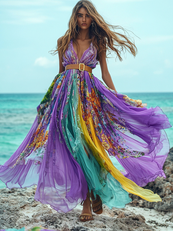 Summer vacation fashion elegant contrast color dress e5d0