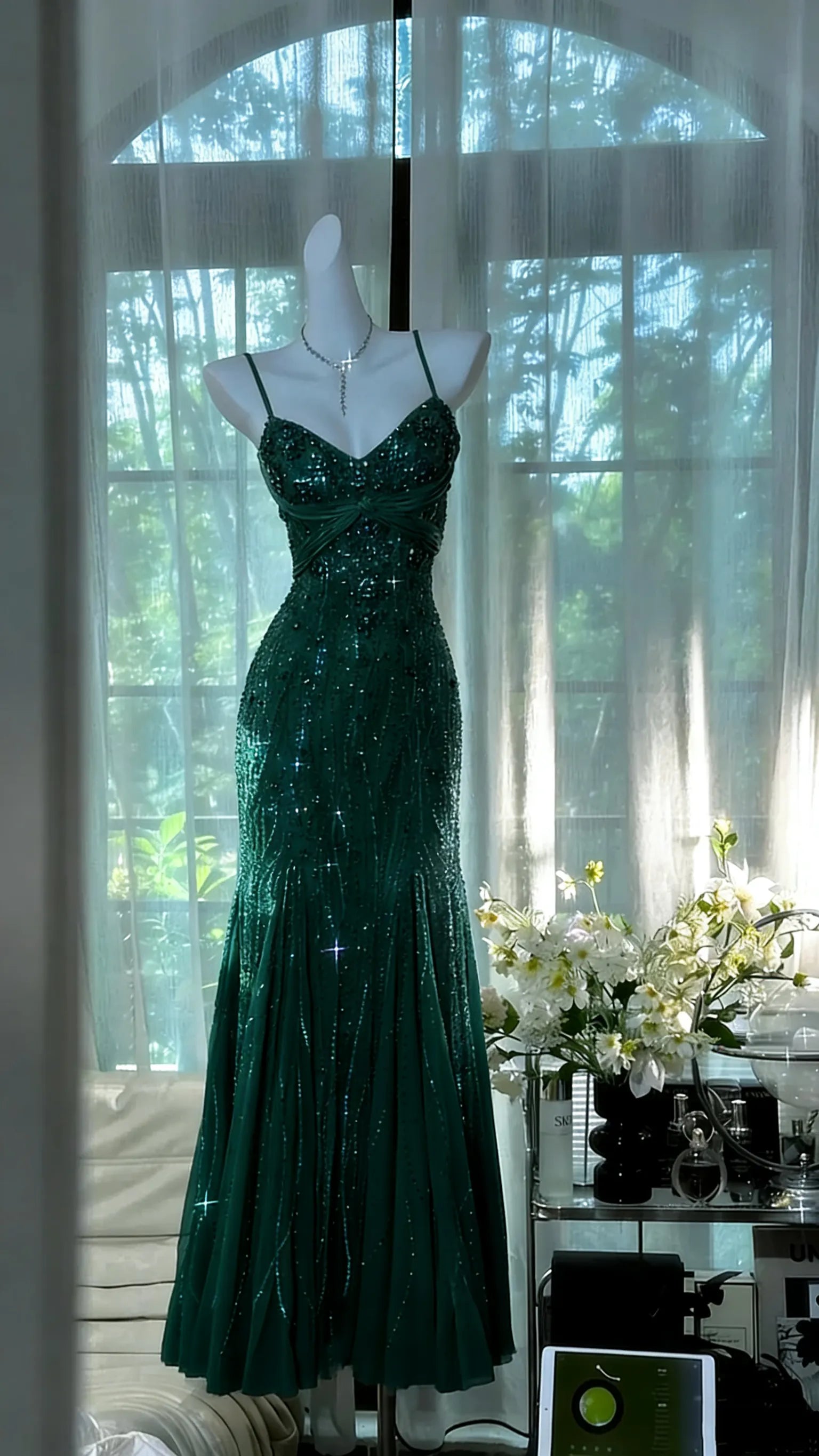 Gold Grass Green Vintage Beading Long Elegant Chiffon Homecoming Dress Ball Dress Evening Dress Birthday Party Dress Date Dress Prom Dress