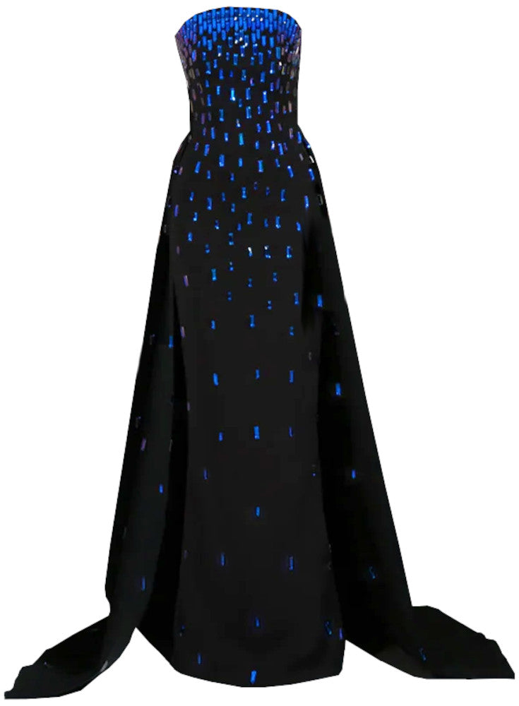 Strapless Embellished A Line Maxi Dress Black Blue