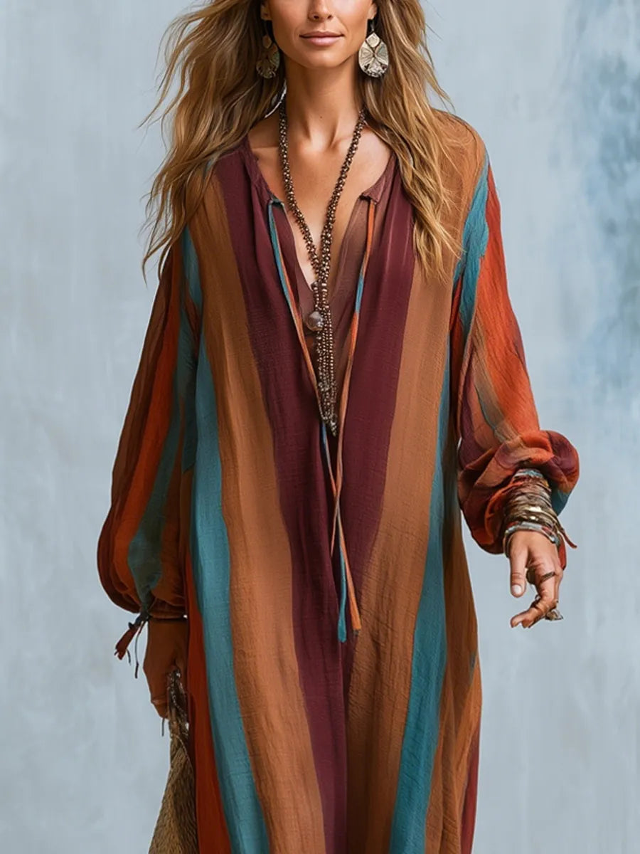 Bohemian Striped Long Robe Dress