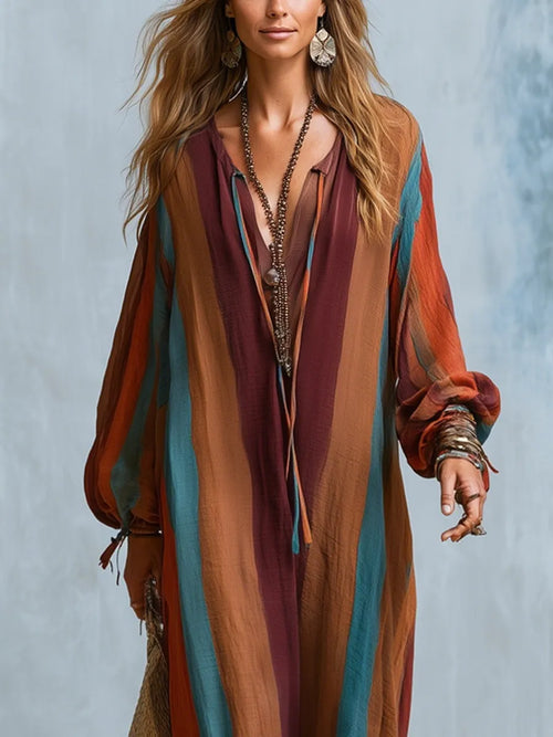 Bohemian Striped Long Robe Dress