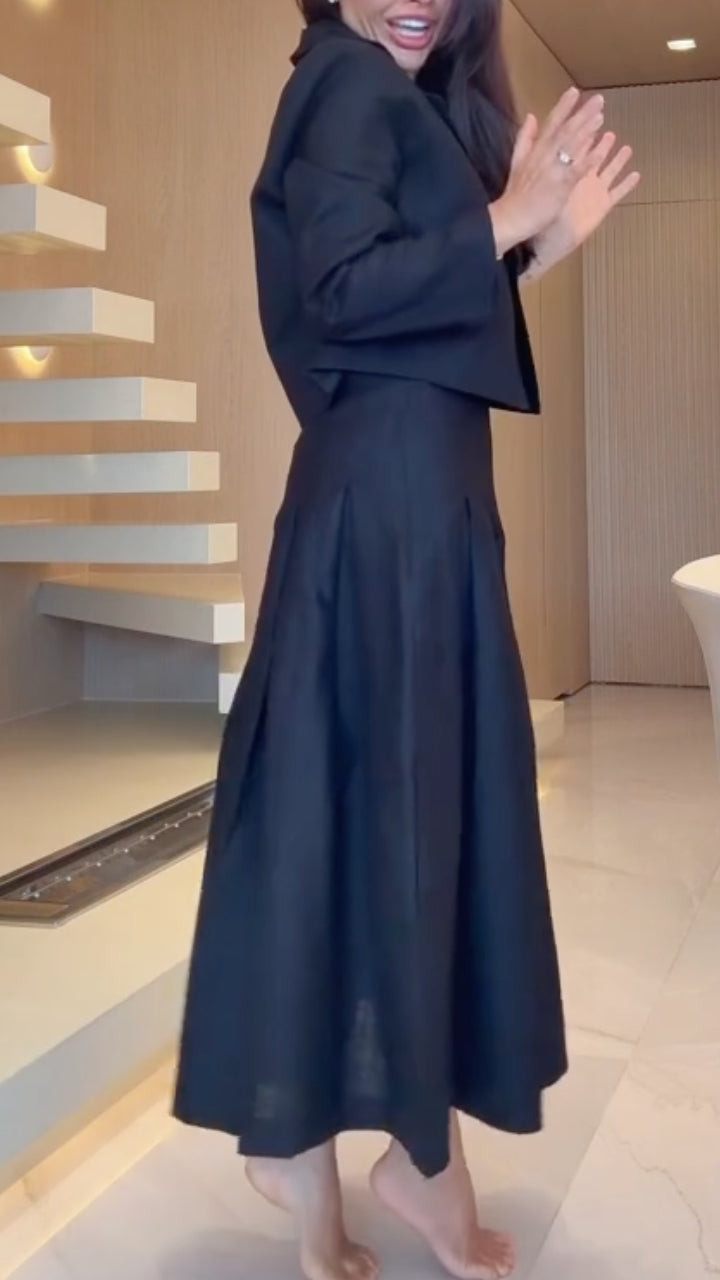 Cropped Blazer & Pleated Maxi Skirt Set