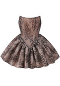 Strapless Floral Lace Puff Dress Taupe