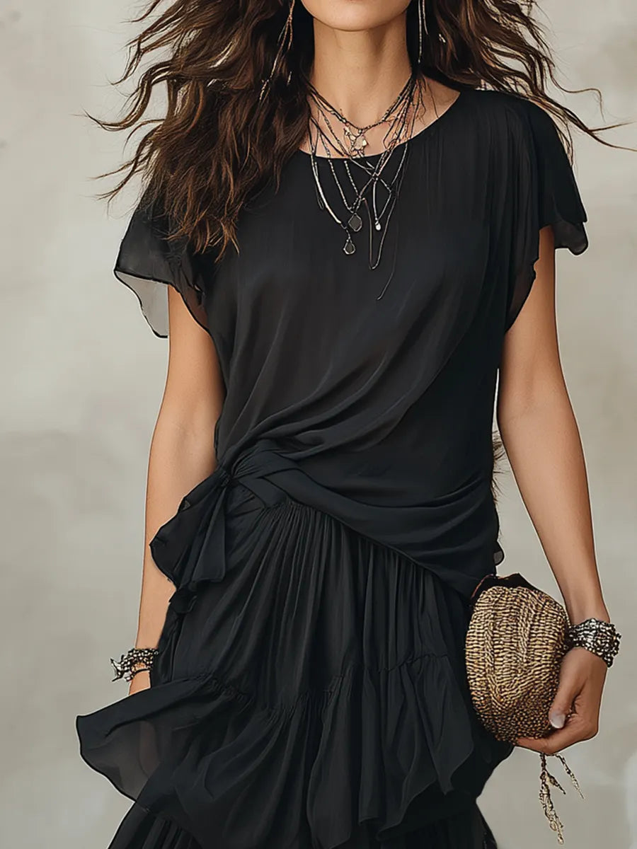 Flowing Tiered Chiffon Maxi Skirt Set